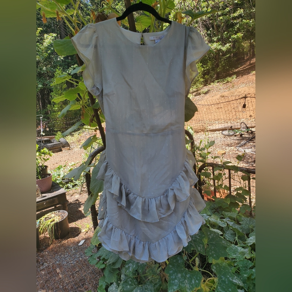 Flavlux Powder Blue Backless Ruffle Dress L - Picture 2 of 9